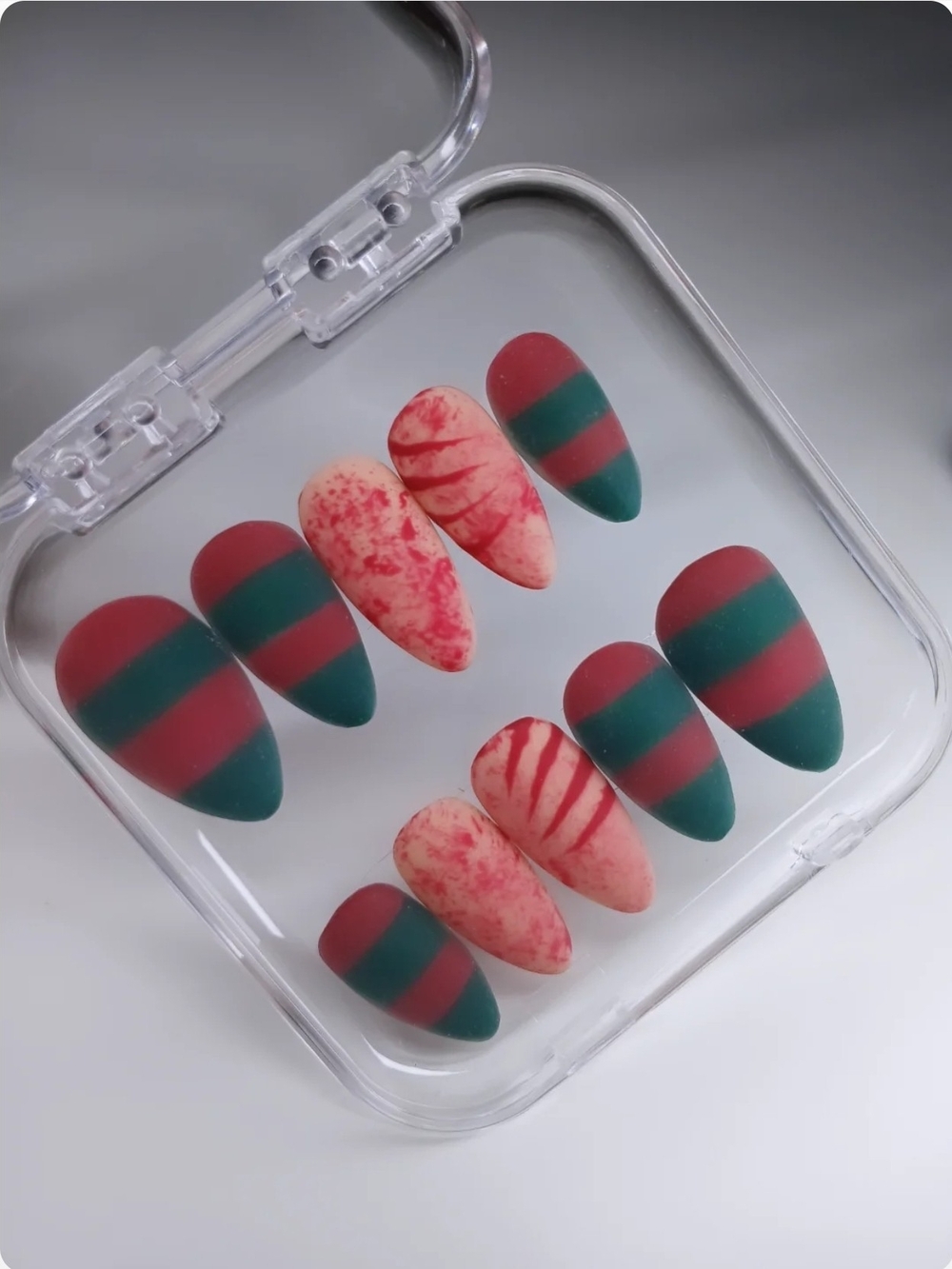 Hand-Painted Freddy Kruger Press-On Nail Set - Women Accessories